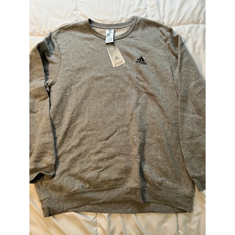 Adidas 2XL Gray Fleece Sweatshirt Mens NWT $45 (a13)